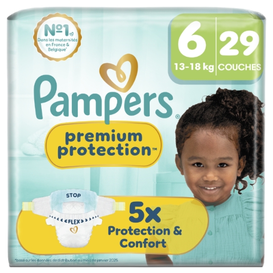 Couches Bébé 13-18kg Taille 6 Premium Protection PAMPERS