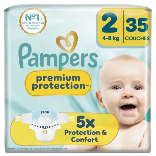 Couches Bébé 4-8kg Taille 2 Premium Protection PAMPERS