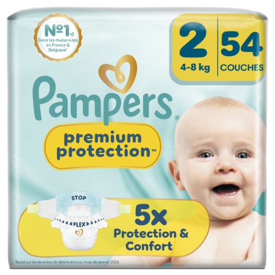 Couches Bébé 4-8kg Taille 2 Premium Protection PAMPERS