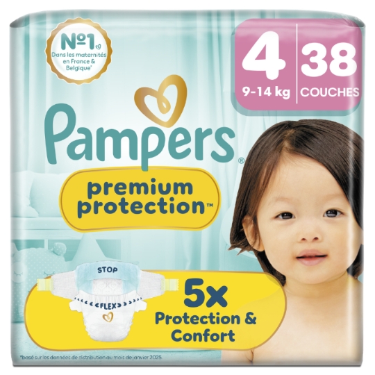 Couches Bébé 9-14kg Taille 4 Premium Protection PAMPERS