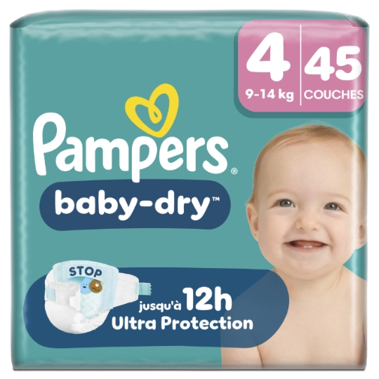 Couches Bébé 9-14kg Taille 4 Baby Dry PAMPERS