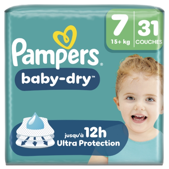 Couches Bébé 15kg+ Taille 7 Baby Dry PAMPERS