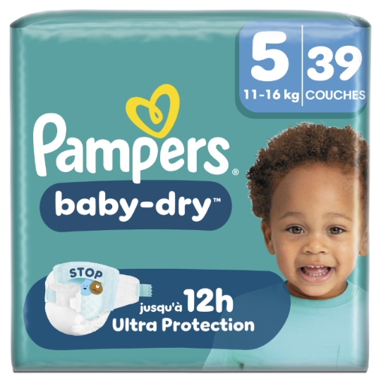 Couches Bébé 11-16kg Taille 5 Baby Dry PAMPERS