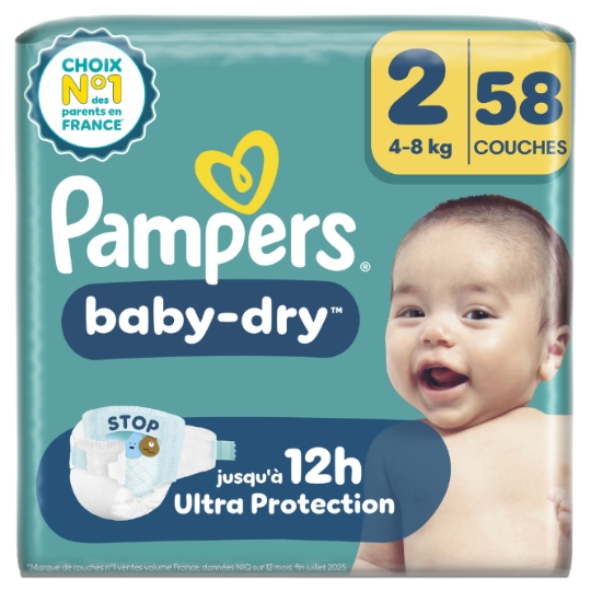 Couches Bébé 4-8kg Taille 2 Baby Dry PAMPERS