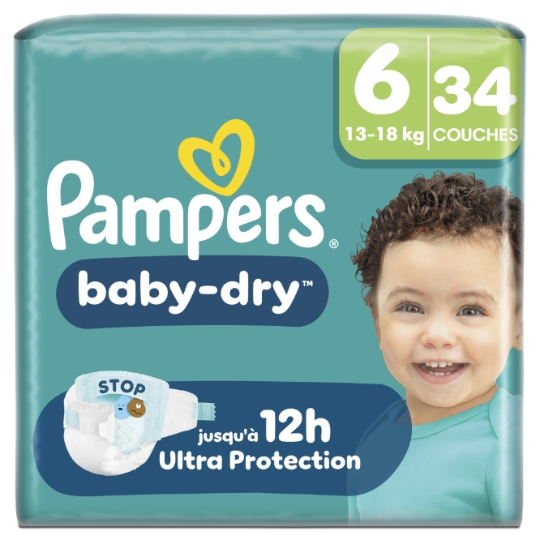 Couches Bébé 13-18kg Taille 6 Baby Dry PAMPERS