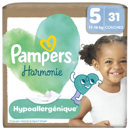 Couches Bébé Hypoallergénique 11-16 kg taille 5 Harmonie PAMPERS