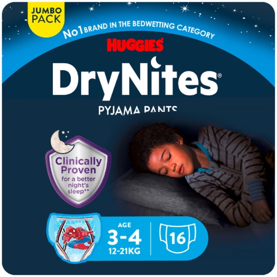 Sous-vêtements de nuit 3-4ans 12-21kg Garçon Disney Maxi Pack DryNites HUGGIES