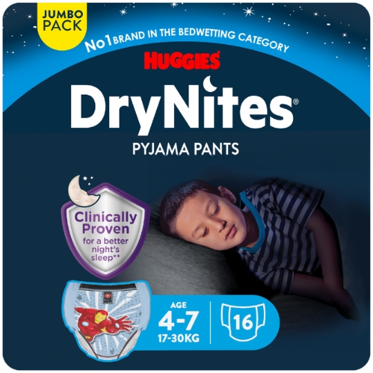 Sous-vêtements de nuit 4-7ans 17-30kg Garçon Marvel Jumbo Pack DryNites HUGGIES