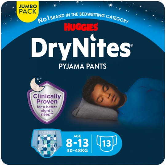 Sous-vêtements de nuit 8-13ans 30-48kg Garçon Jumbo Pack DryNites HUGGIES