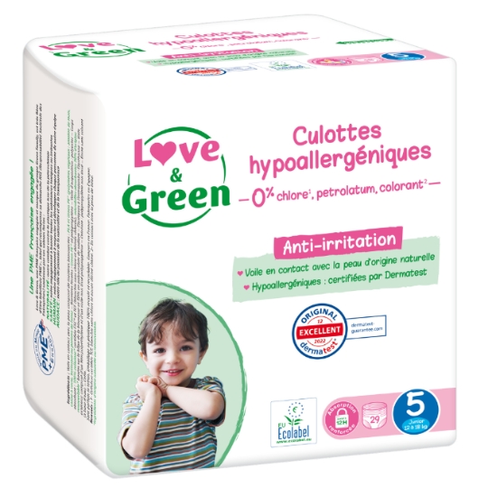 Couches-Culottes Taille 5 12-18kg Hypoallergéniques LOVE & GREEN