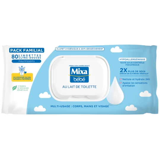 Lingettes bébé au Lait de Toilette Hypoallergénique MIXA BEBE
