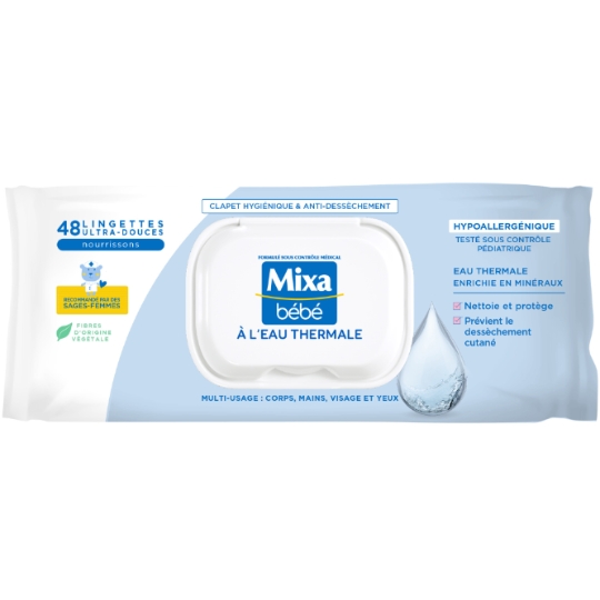 Lingettes bébé Nettoyantes Visage et corps A l'Eau Thermale Hypoallergénique MIXA BEBE