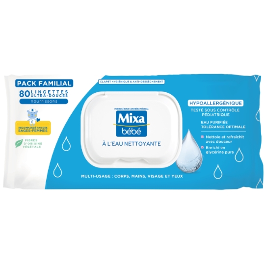 Lingettes bébé à l'Eau Nettoyante Hypoallergéniques MIXA BEBE