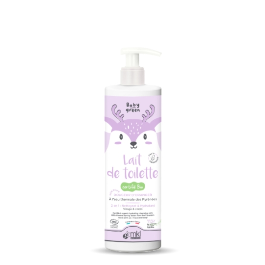 Lait de Toilette pour Bébé Bio Senteur Douceur d'Oranger à l'Eau Thermale des Pyrénées pour Visage & Corps MKL GREEN NATURE