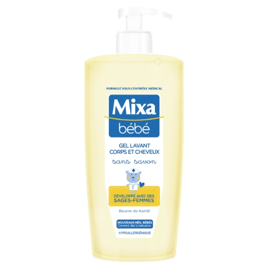Gel douche bébé Corps et Cheveux Sans Savon Hypoallergénique MIXA BEBE