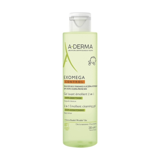 Gel douche Bébé et Enfant Peaux Sèches à Tendance Eczéma Atopique Corps et Cheveux Emollient Anti-grattage Exomega Control A-DERMA