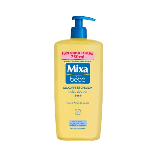 Gel douche bébé Très Doux Corps et Cheveux 2en1 MIXA BEBE