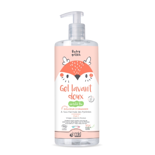 Gel Lavant Doux pour Bébé Bio Senteur Douceur d'Oranger à l'Eau Thermale des Pyrénées 3en1 Visage, Corps & Cheveux MKL GREEN NATURE