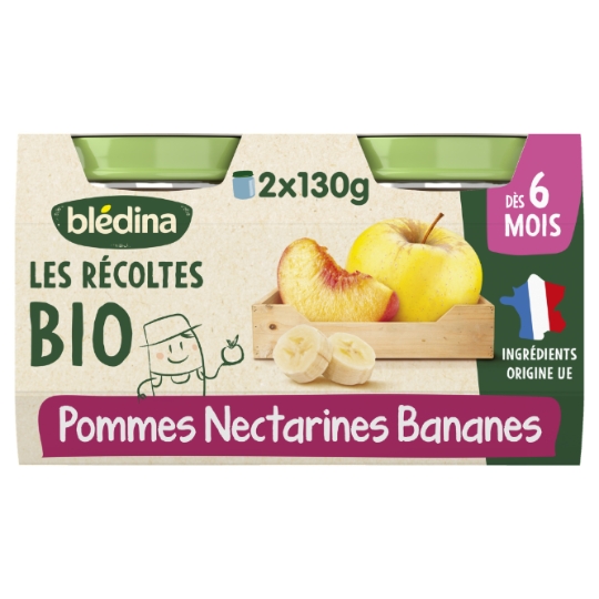 Compote bébé dès 6 mois Pomme Nectarine Banane Bio Les Récoltes BLEDINA
