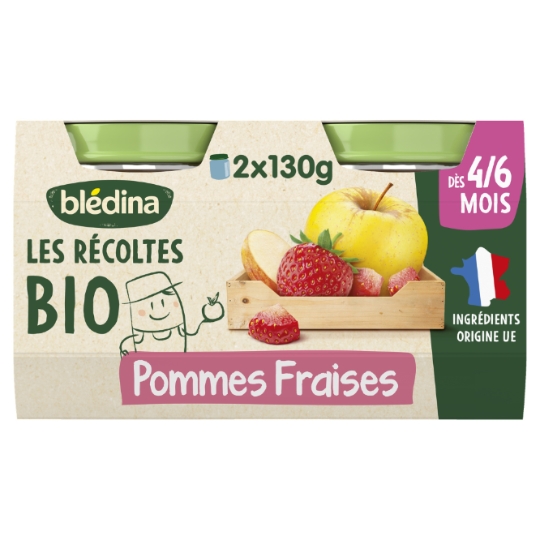 Compote bébé dès 6 mois Pomme Fraise Bio Les Récoltes BLEDINA