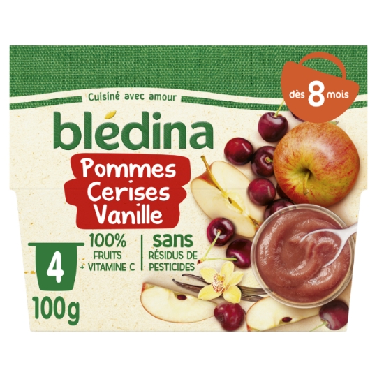 Compote bébé dès 8 mois Pomme Cerise Vanille BLEDINA