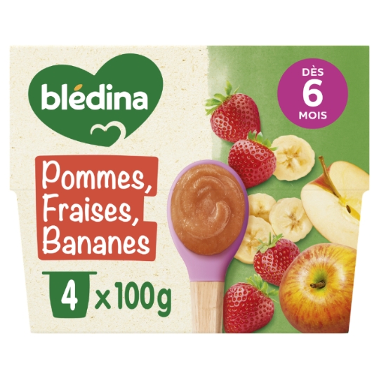 Compote bébé dès 6 mois Pomme Fraise Banane Sans Sucres Ajoutés BLEDINA