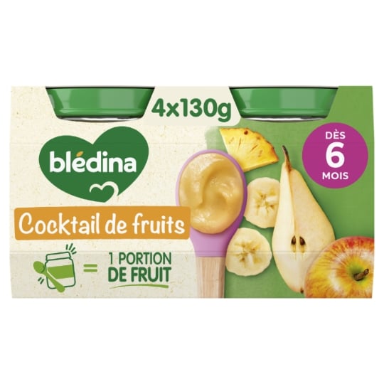 Compote bébé dès 6 mois Cocktail de Fruits Sans Sucres Ajoutés BLEDINA