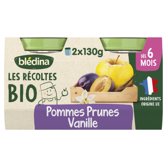 Compote bébé dès 6 mois Pomme Prune Vanille Bio Les Récoltes BLEDINA