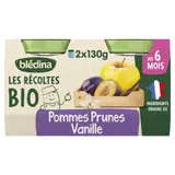 Compote bébé dès 6 mois Pomme Prune Vanille Bio Les Récoltes BLEDINA