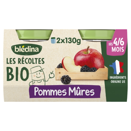 Compote bébé dès 4/6 mois Pommes Mûres Bio Les Récoltes BLEDINA