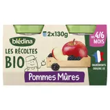 Compote bébé dès 4/6 mois Pommes Mûres Bio Les Récoltes BLEDINA