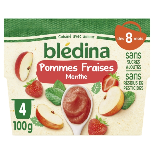 Compote bébé dès 8 mois Pommes Fraises Menthe BLEDINA