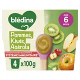 Compote bébé dès 6 mois Pomme Kiwi Acérola Sans Sucres Ajoutés BLEDINA