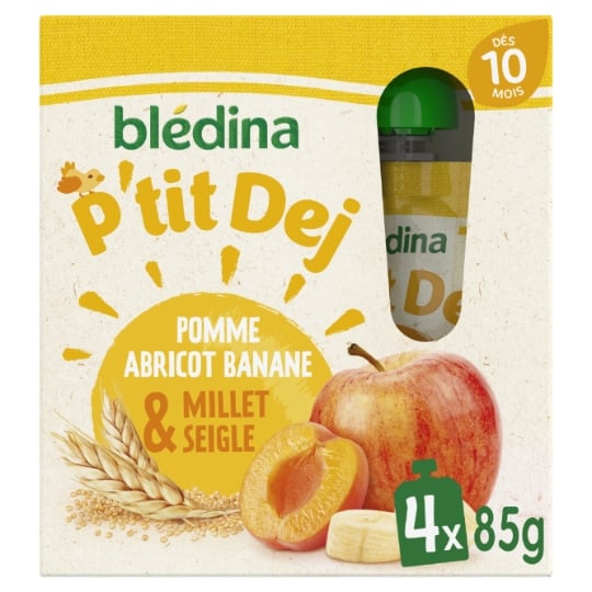 Compote bébé dès 10 mois Pomme Abricot Banane Millet Seigle P'tit Déj BLEDINA
