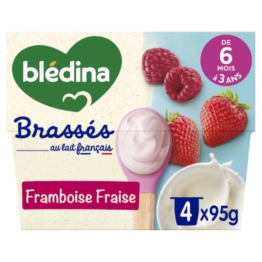 Dessert lacté bébé dès 6 mois Framboise Fraise Brassés BLEDINA
