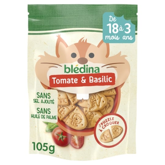 Biscuit De 18 mois à 3 ans Tomate Basilic Sans Sel Ajouté Sans Huile De Palme Croustis À Dévorer BLEDINA