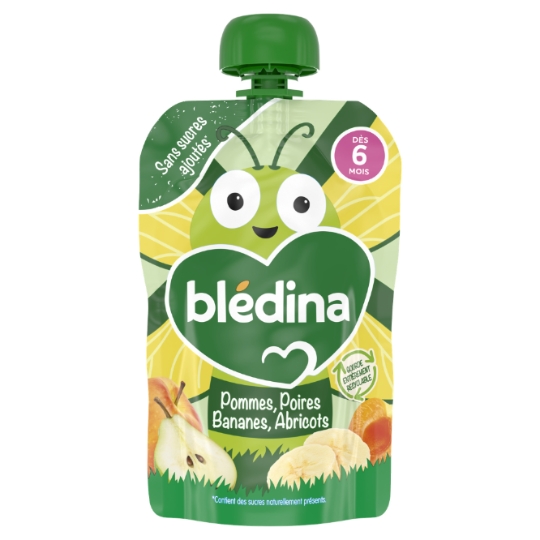 Compote Bébé dès 6 mois en Gourde Pomme Poire Banane Abricot BLEDINA