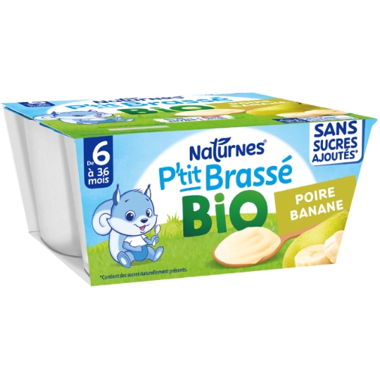 Dessert lacté bébé dès 6 mois Banane Poire Bio P'tit Brassé NESTLE