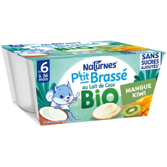 Dessert lacté bébé dès 6 mois Lait de Coco Mangue Kiwi Bio P'tit Brassé NESTLE