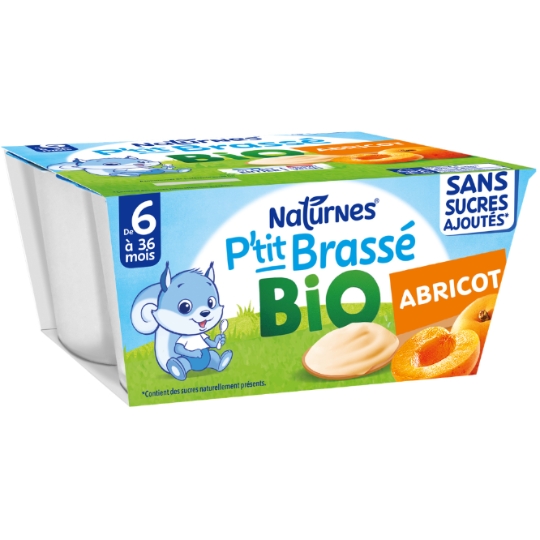 Dessert lacté bébé dès 6 mois Abricot Bio P'tit Brassé NESTLE