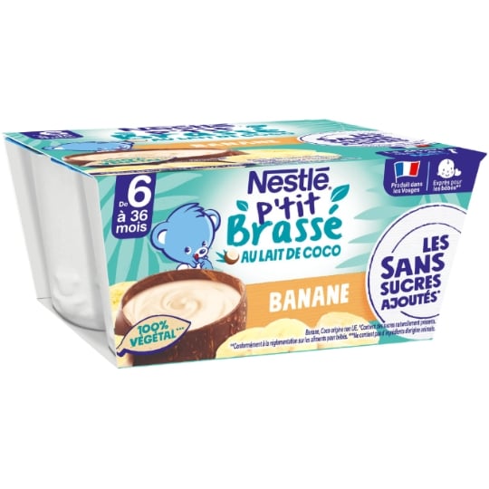 Dessert lacté bébé dès 6 mois Coco Banane P'tit Brassé Végétal NESTLE
