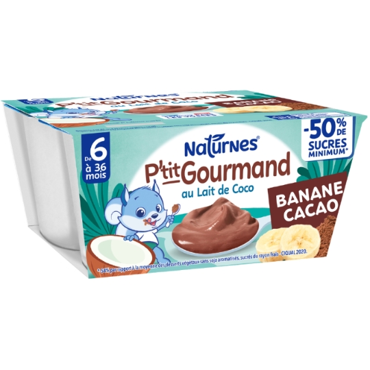 Dessert lacté bébé dès 6 mois Lait de Coco Banane Cacao P'tit Gourmand Végétal NESTLE