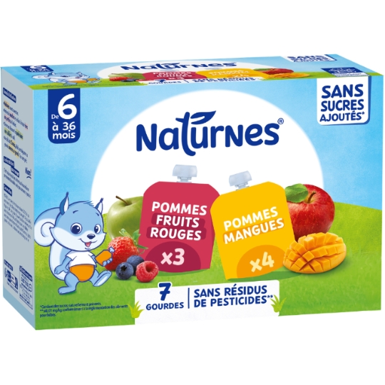 Compote bébé dès 6 mois Pomme Mangue Fruits Rouges Sans Sucres Ajoutés Naturnes NESTLE