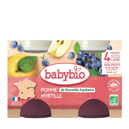 Compote bébé dès 4 mois Pomme Myrtille Sans Sucres Ajoutés Bio BABYBIO
