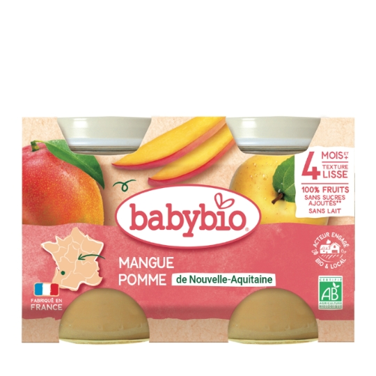 Compote bébé dès 4 mois Pomme Mangue Sans Sucres Ajoutés Bio BABYBIO