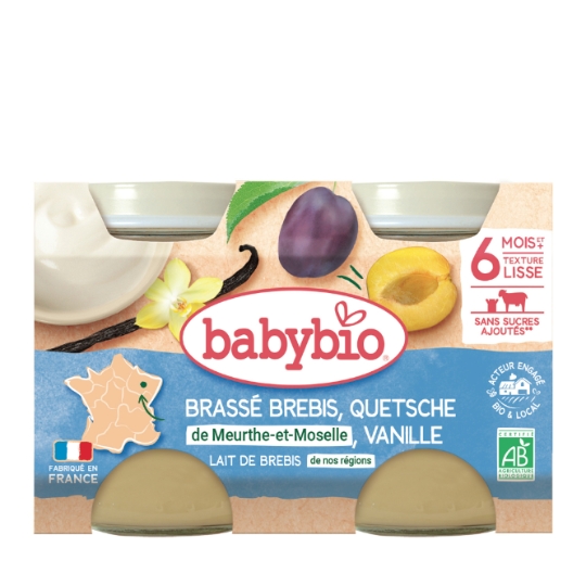 Dessert lacté bébé Brassé dès 6 mois Brebis Mirabelle Vanille Sans Sucres Ajoutés Bio BABYBIO