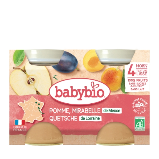 Compote bébé dès 4 mois Pomme Mirabelle Sans Sucres Ajoutés Bio BABYBIO