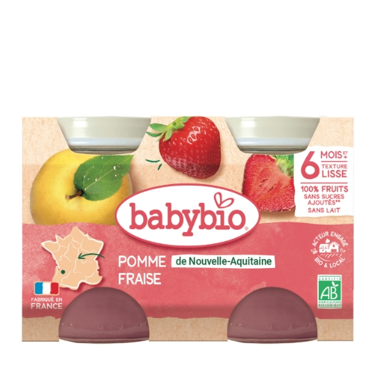 Compote bébé dès 6 mois Pomme Fraise Sans Sucres Ajoutés Bio BABYBIO