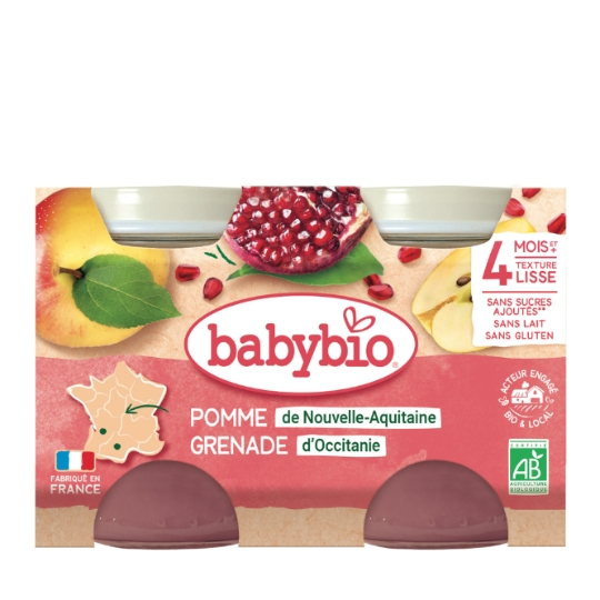 Compote bébé dès 6 mois Pomme Grenade Sans Sucres Ajoutés Bio BABYBIO