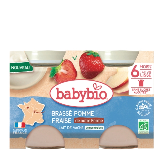 Dessert lacté bébé Brassé dès 6 mois Pomme Fraise Bio BABYBIO